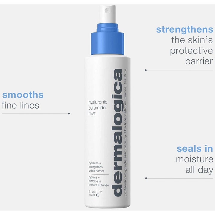 Dermalogica Hyaluronic Ceramide Mist 150 ml fuktighetsgivende ansiktsvatten i hvit flaske som glatter ut fine linjer.