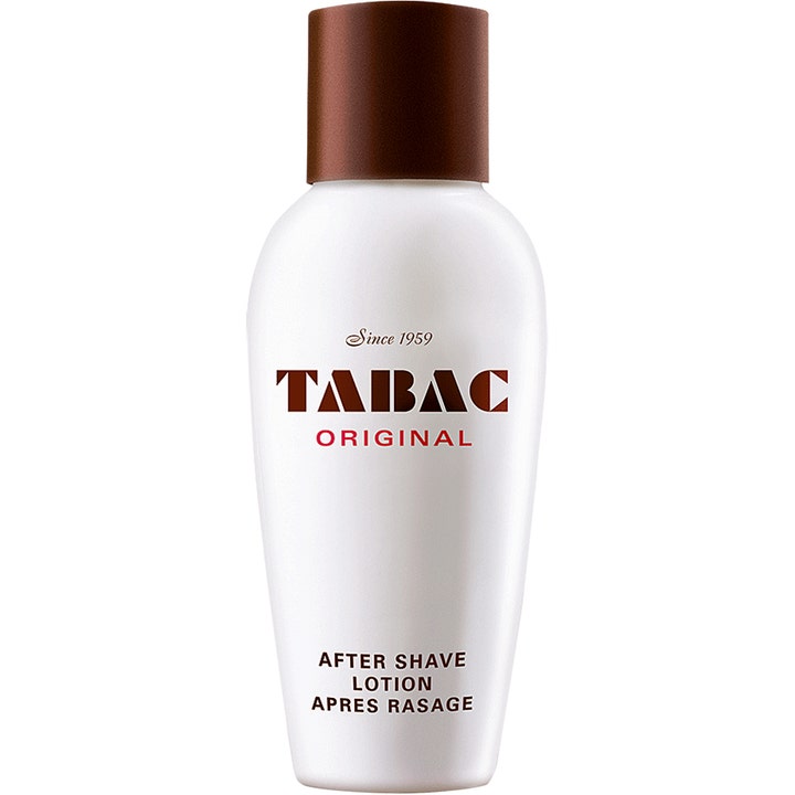 Tabac Original After Shave Lotion beroligende etterbarberingsvann i ikonisk hvit flaske med brunt skrulokk