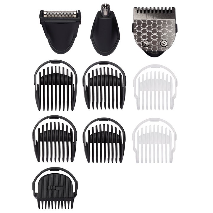 BaByliss Carbon Titanium 10-in-1 1 stk skjeggtrimmer skaper nøyaktig styling med svarte og hvite avstandskammer og hoder