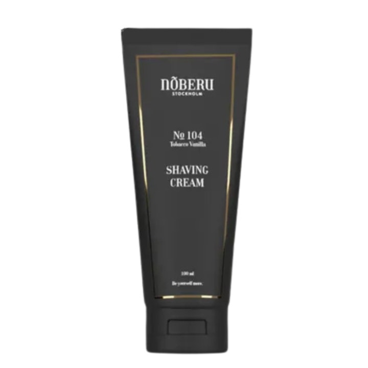Nõberu No 104 Tobacco Vanilla Shaving Cream 100 ml barberskrem som gir glatt barbering i svart tube med gulldetaljer.