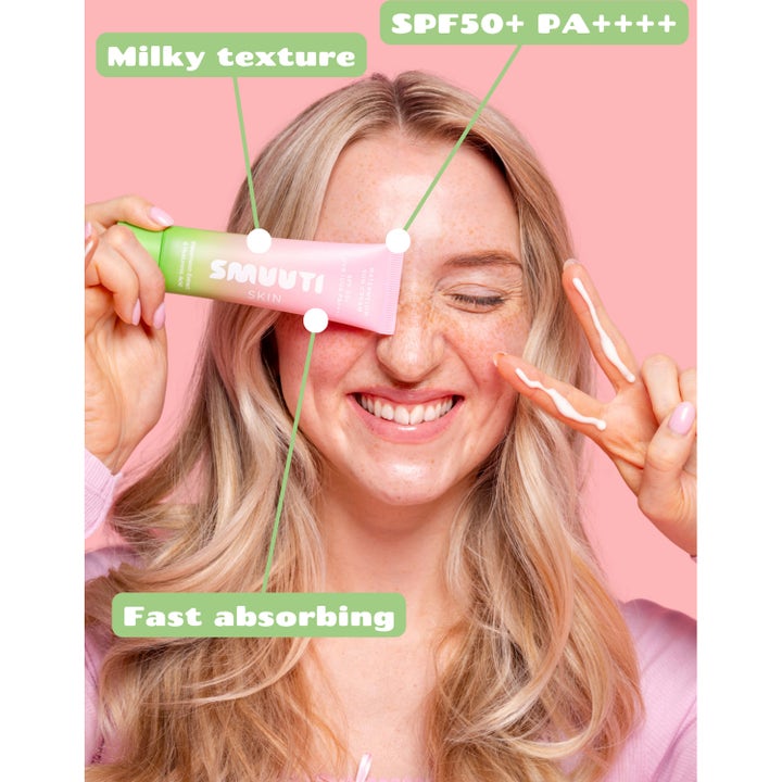Smuuti Skin Watermelon Sun Cream 50 ml solkrem for ansiktet med SPF50+ og melkeaktig konsistens som absorberes raskt.