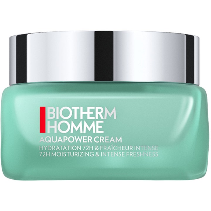Biotherm Homme Aquapower Cream 75 ml fuktighetskrem i lysegrønn krukke med sølvlokk gir intensiv fuktighet