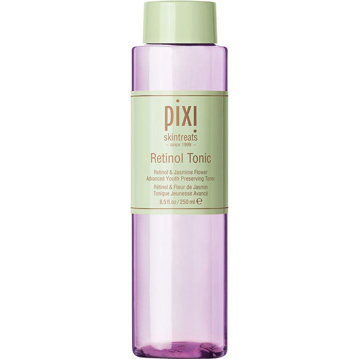Pixi Retinol Tonic 250 ml fornyende ansiktstoner som gir glød i lilla flaske med lysegrønn etikett