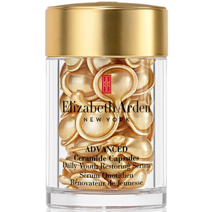Elizabeth Arden Advanced Ceramide Capsules 60 stk ansiktsserum i gjennomsiktig krukke med gulllokk og gylne kapsler
