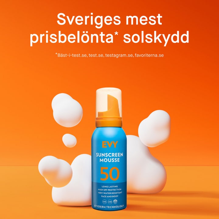 EVY Technology Sunscreen Mousse 100 ml infografikk som viser membrane technology og hudlagene.
