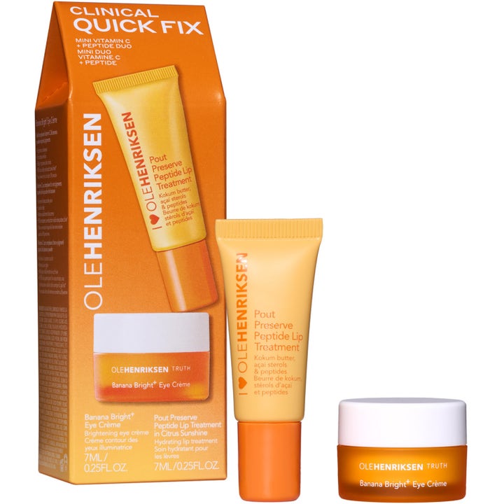 Ole Henriksen Clinical Quick Fix Duo 2x7 ml hudpleiesett som gir glød med oransje tube og krukke med hvitt lokk