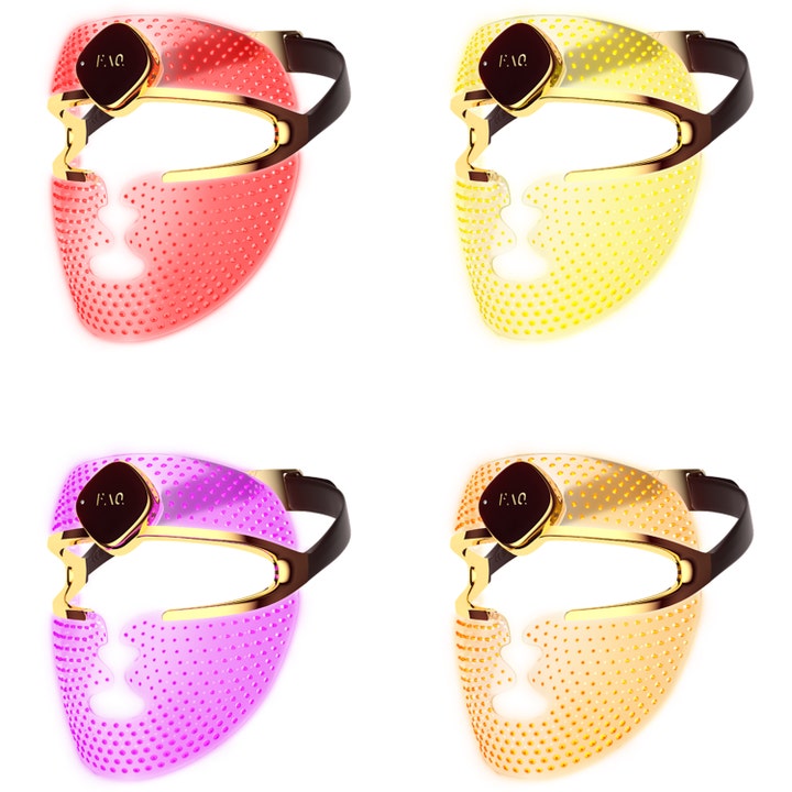 FAQ Swiss FAQ 202 Anti-Aging Silicone LED Mask 1 stk hudpleie vist med rødt gult lilla og oransje LED lys