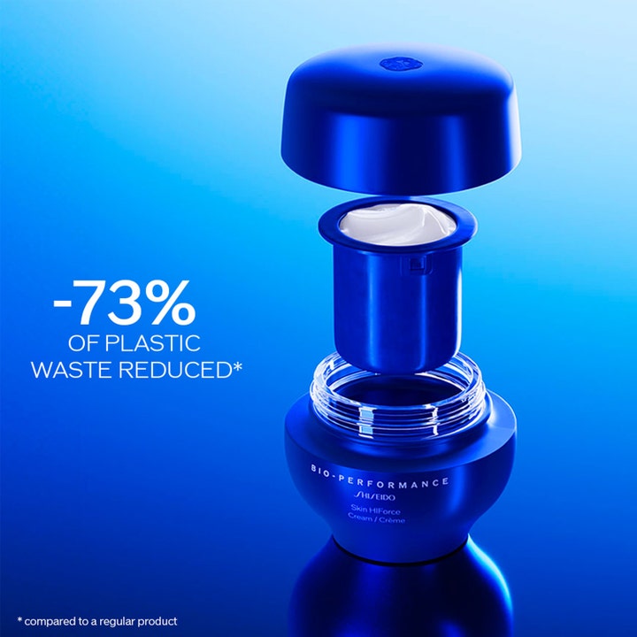Shiseido BioPerformance Skin HiForce Cream 50 ml dagkrem i blå krukke med refill-pod som reduserer plastavfall