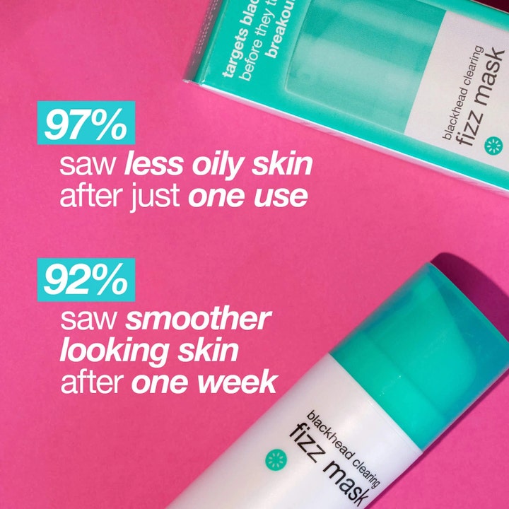 Dermalogica Clear Start Blackhead Clearing Fizz Mask 50 ml ansiktsmaske mot hudormer på rosa bakgrunn for mindre oljete hud