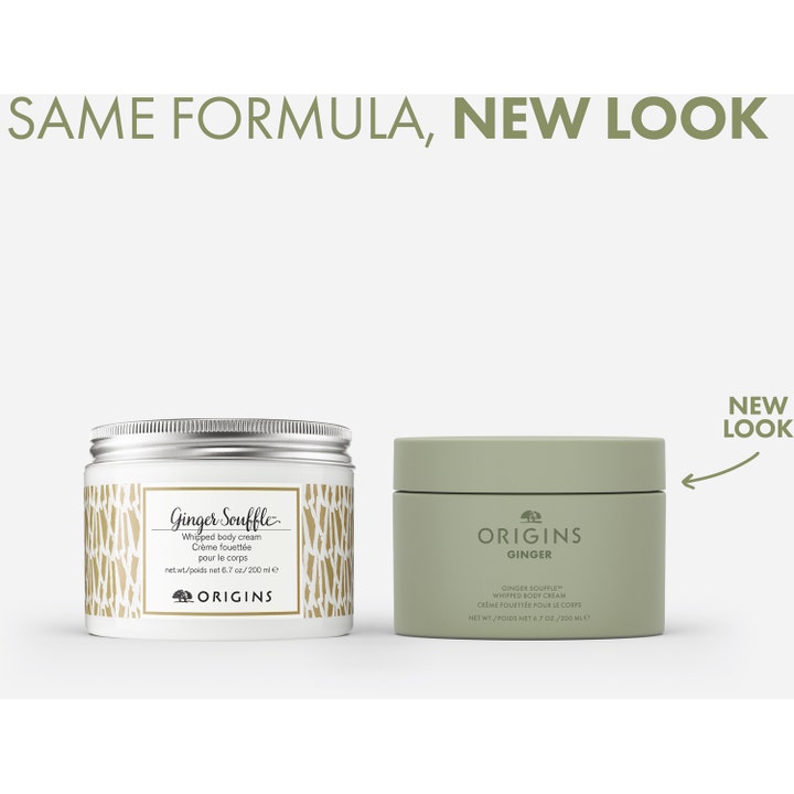 Origins Ginger Souffle Whipped Body Cream 200 ml fuktighetsgivende kroppskrem i ny grønn krukke og hvitt gammelt design