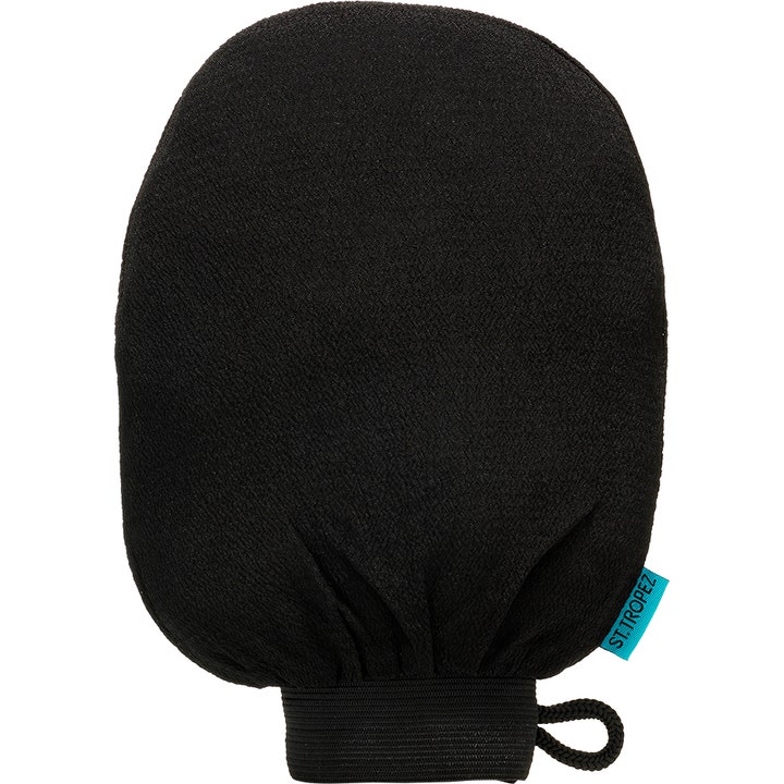St. Tropez Tan Applicator Mitt 1 stk for selvbruning gir et jevnt resultat med svart vott i tekstil og blå merkelapp.