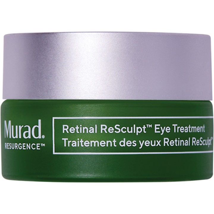 Murad Retinal ReSculpt Eye Treatment 15 ml oppstrammende øyekrem i en grønn krukke med sølvfarget lokk.
