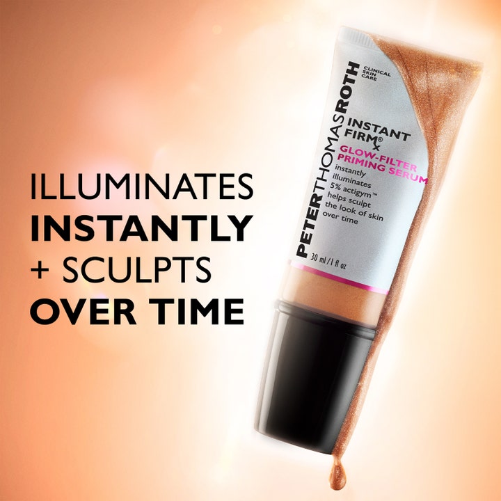Peter Thomas Roth Instant FIRMx Glow-Filter Priming Serum 30 ml gir glød og skulpturerer i en tube.