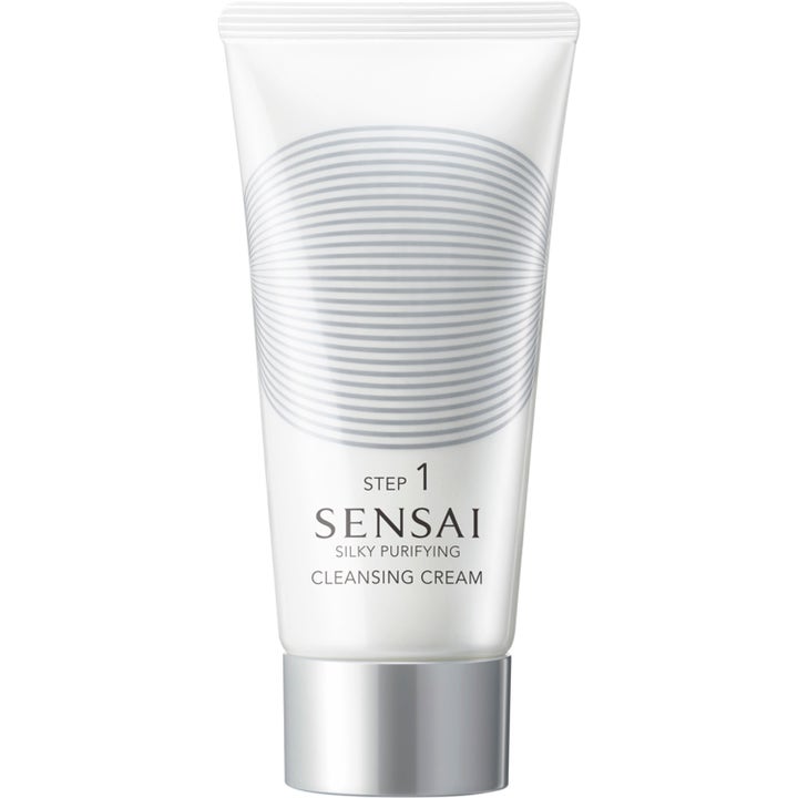 Sensai Silky Purifying Cleansing Cream 150 ml ansiktsrengjøring i hvit tube med sølvkork og Step 1 tekst