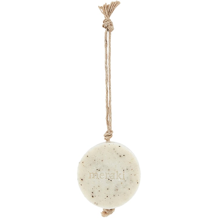 Meraki Soap Bar Sesame Scrub 150g eksfolierende kroppssåpe rund lys fast såpe med sesamfrø og hampesnor