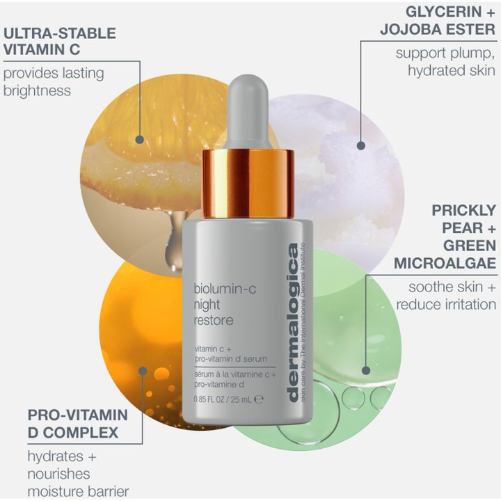 Dermalogica Biolumin-C Night Restore 25 ml serum med vitamin C og pro-vitamin D som gir fuktighet og glød.