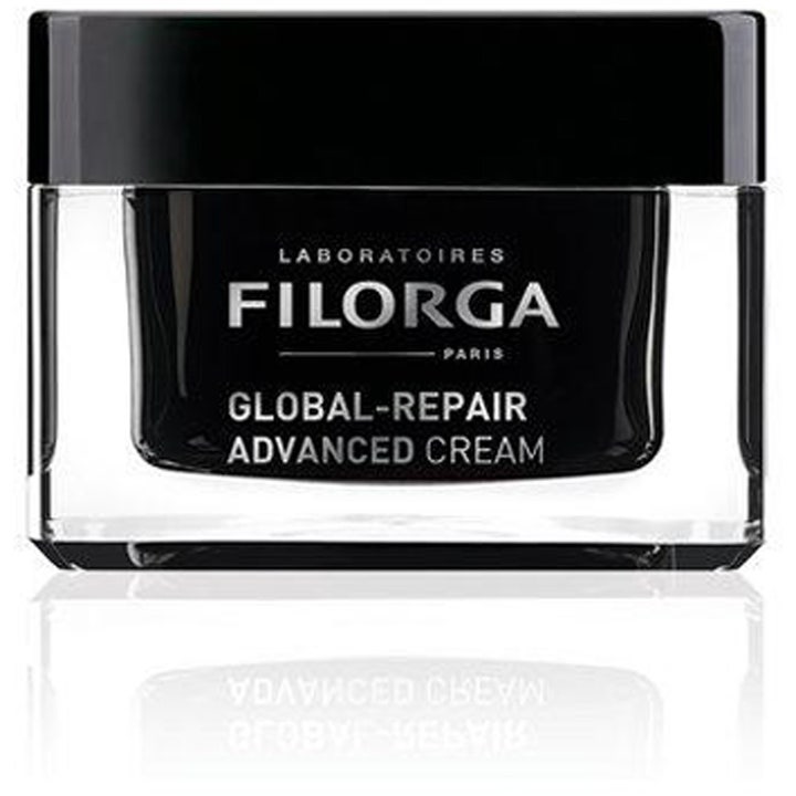 Filorga Global-Repair Advanced Cream 50ml reparerende ansiktskrem i en sort krukke med gjennomsiktig glass og lokk
