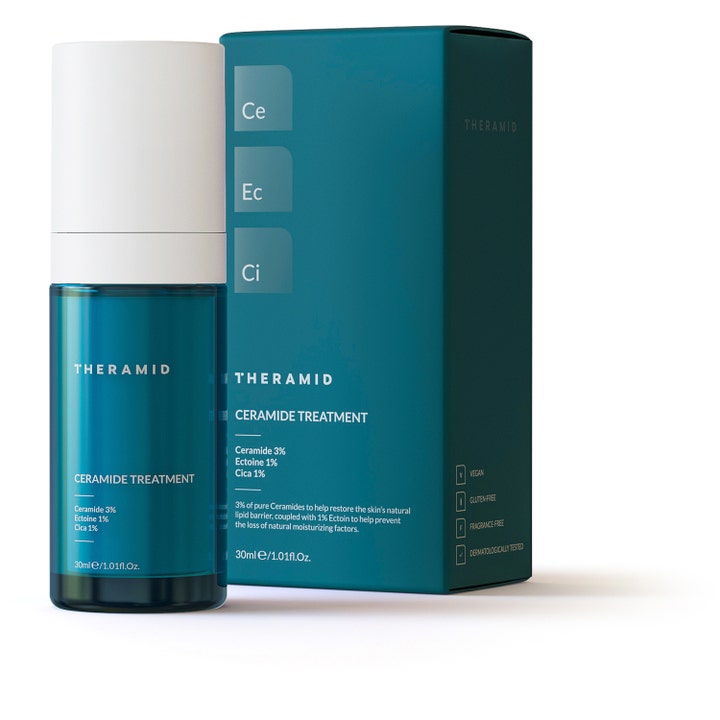 Niche Beauty Lab Theramid Ceramide Treatment 30 ml styrkende serum med 3% ceramider i blå glassflaske og eske