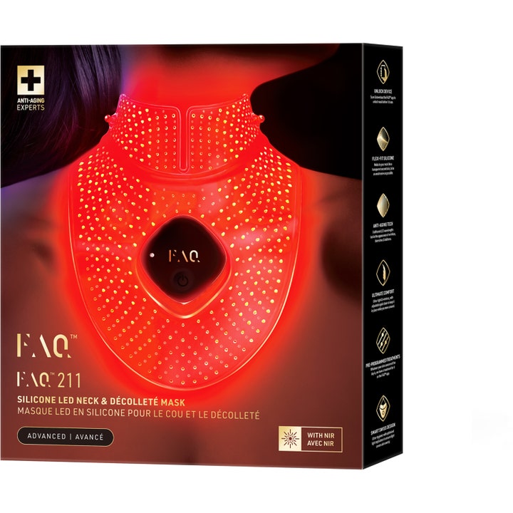 FAQ Swiss FAQ 211 LED Neck & Décolleté Mask 1 stk mot aldring med NIR teknologi i eske med rødlysende maske