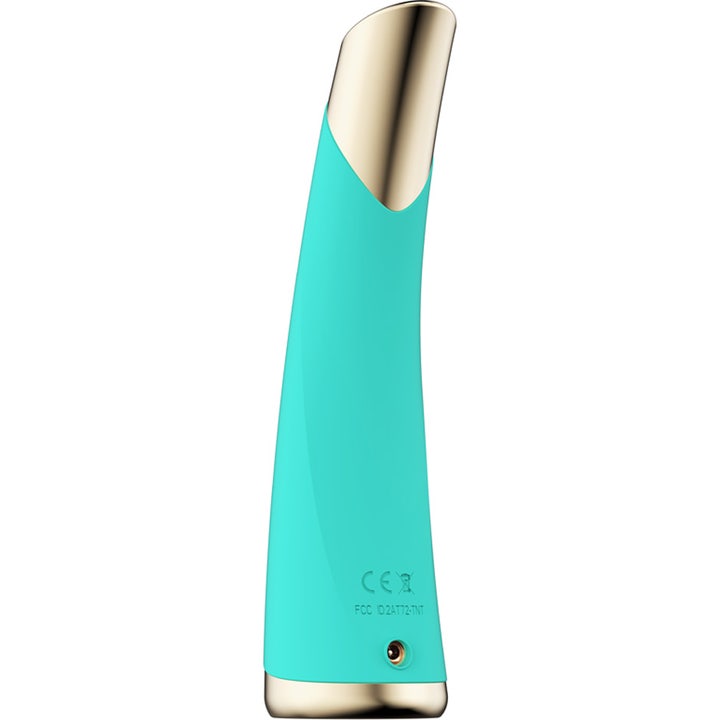 FAQ Swiss FAQ 102 LED-Pulse Facial Device Topaz 1 stk hudpleieenhet i turkis silikon med elegante gulldetaljer.