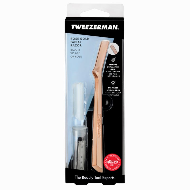 Tweezerman Rose Gold Facial Razor fjerner uønsket hår med en elegant ansiktshøvel i rosegull og rustfritt stål