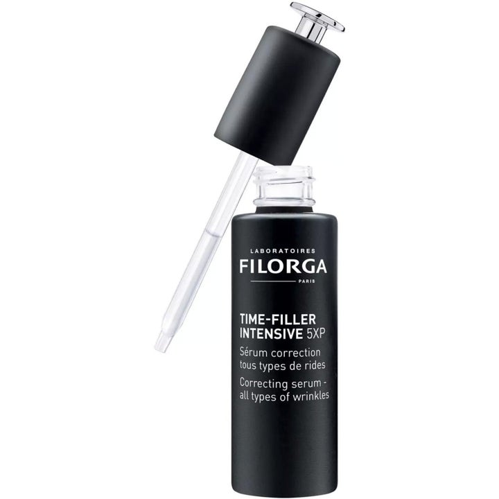 Filorga Time-Filler Intensive 5XP rynkekorrigerende serum i sort glassflaske med sølvfarget pipette