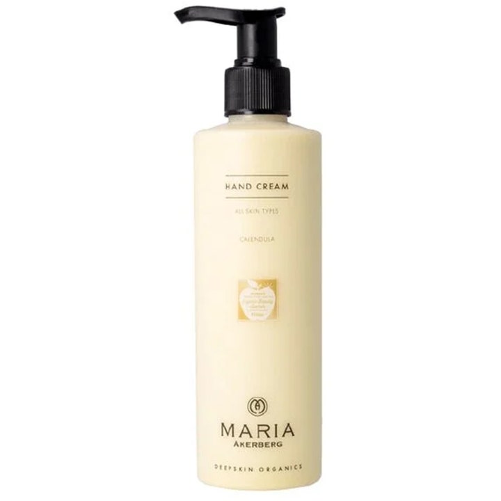 Maria Åkerberg Hand Cream 250 ml fuktighetsgivende håndkrem med ringblomst i beige flaske med svart pumpe