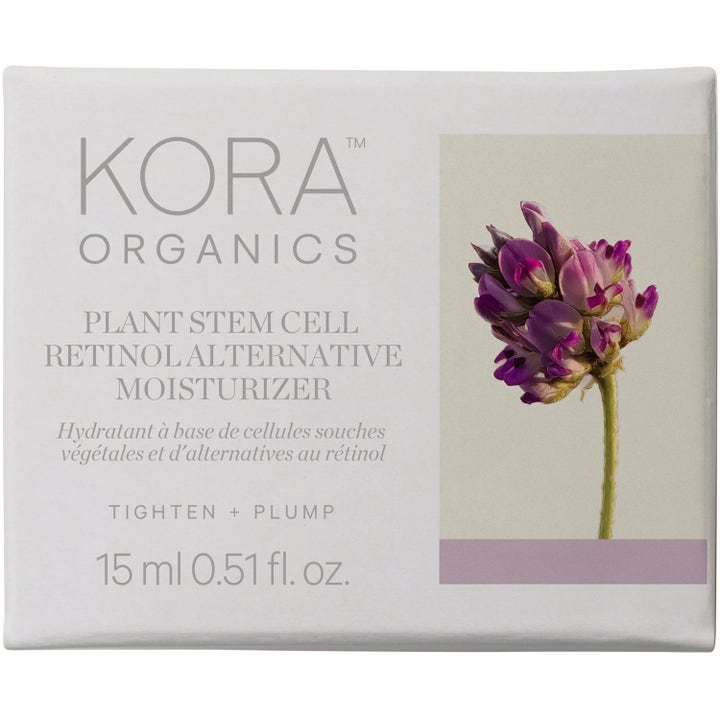 KORA Organics Plant Stem Cell Retinol Alternative Moisturizer 15 ml ansiktskrem i hvit eske med lilla blomstermotiv