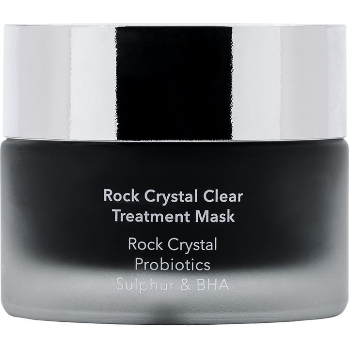 Elixir Cosmeceuticals Rock Crystal Clear Treatment Mask 50 ml ansiktsmaske i en mørk krukke med sølvlokk.