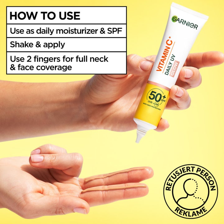 Garnier Skin Active Vitamin C Glow Boosting Daily UV Fluid 40 ml gir glød med SPF 50+ og sitron i laboratorieglass
