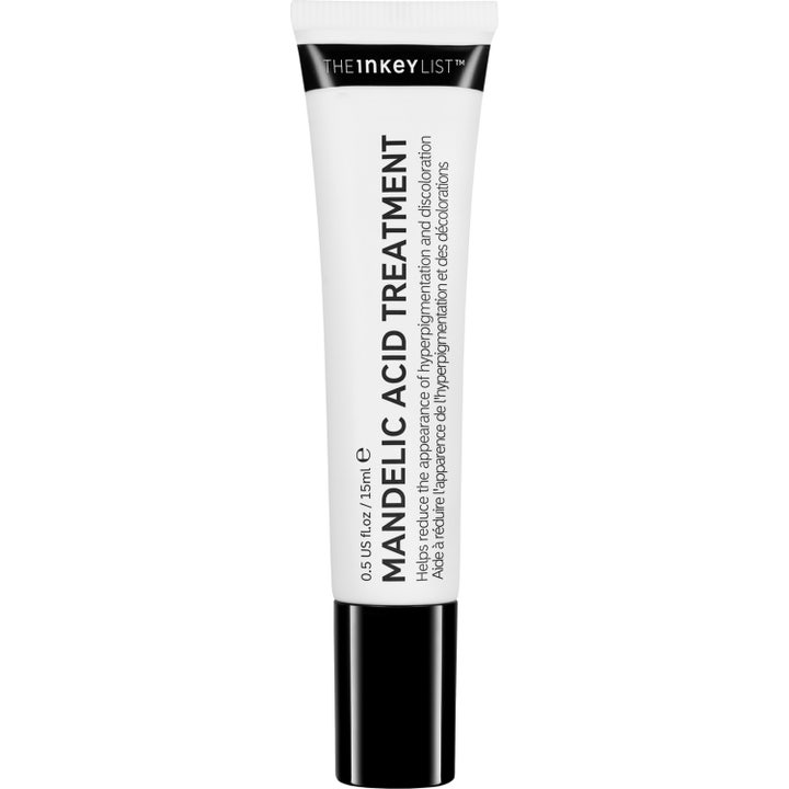 The Inkey List Mandelic Acid Treatment 15 ml behandling mot misfarging i hvit tube med svart skrukork.