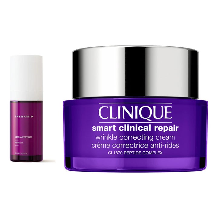 Clinique Smart Clinical Repair Wrinkle Correcting Cream rynkekrem i lilla krukke med sølvlokk og lilla peptidserum