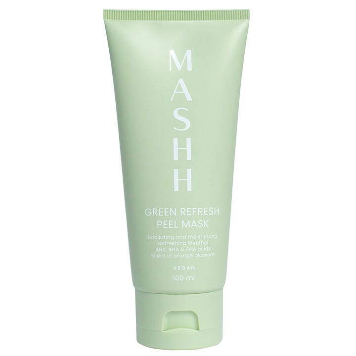 MASHH Green Refresh Peel Mask 100 ml eksfolierende ansiktsmaske i en lysegrønn tube med hvit tekst