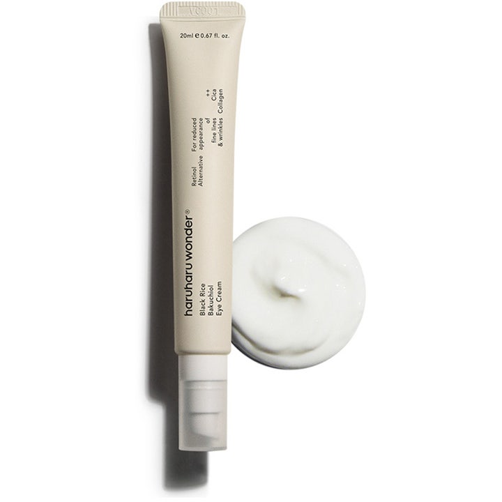 haruharu wonder Black Rice Bakuchiol Eye Cream 20 ml øyekrem mot fine linjer med beige tube og hvit kremtekstur