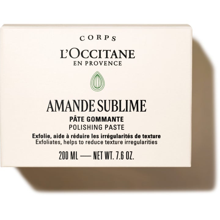 L'Occitane en Provence Almond Polishing Paste 200 ml eksfolierende kroppsskrubb i kremfarget eske