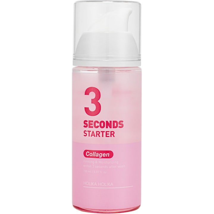Holika Holika 3 Seconds Starter Collagen 150 ml fuktighetsgivende serum i rosa plastflaske med hvit pumpe og klart lokk