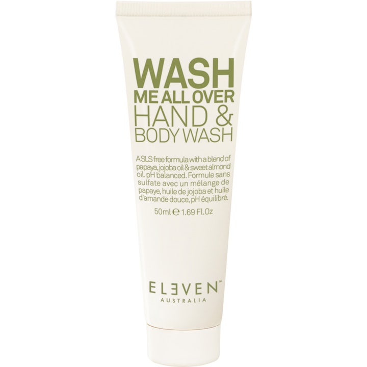Eleven Australia Wash Me All Over Hand &amp; Body Wash 50ml pleiende kroppsvask i hvit tube med grønn tekst