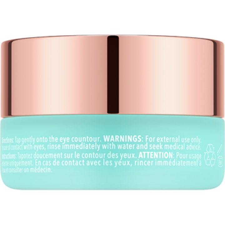 FOREO IRIS C-Concentrated Brightening Eye Cream 15 ml øyekrem i turkis krukke med metallisk rosegull lokk.