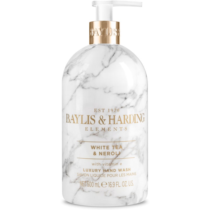 Baylis & Harding Elements White Tea & Neroli 500 ml håndsåpe i marmormønstret flaske med gulldetaljer