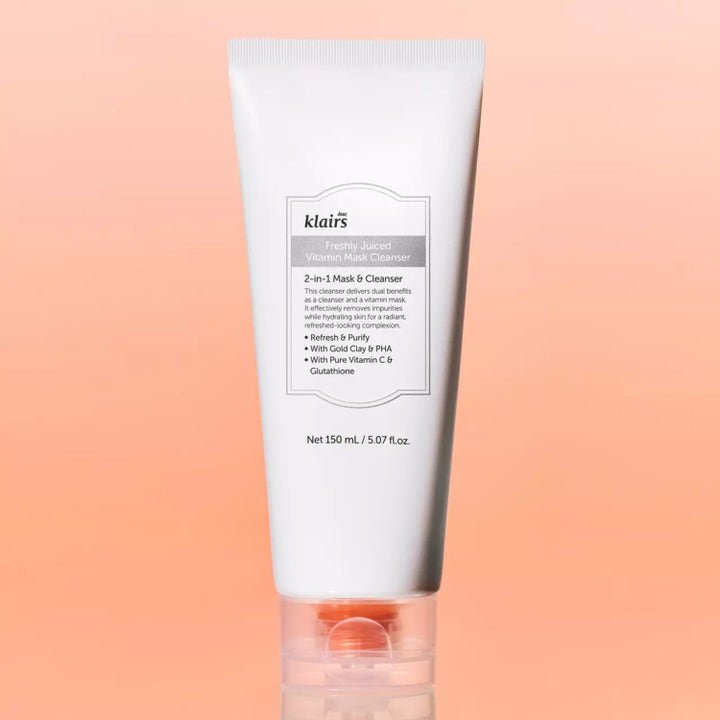 Klairs Freshly Juiced Vitamin Mask Cleanser 150 ml ansiktsrens med vitamin C og PHA i hvit tube med oransje kork