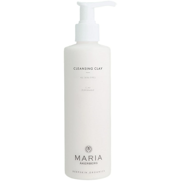 Maria Åkerberg Cleansing Clay 250 ml dyprensende ansiktsrens med leire og peppermynte i hvit pumpeflaske