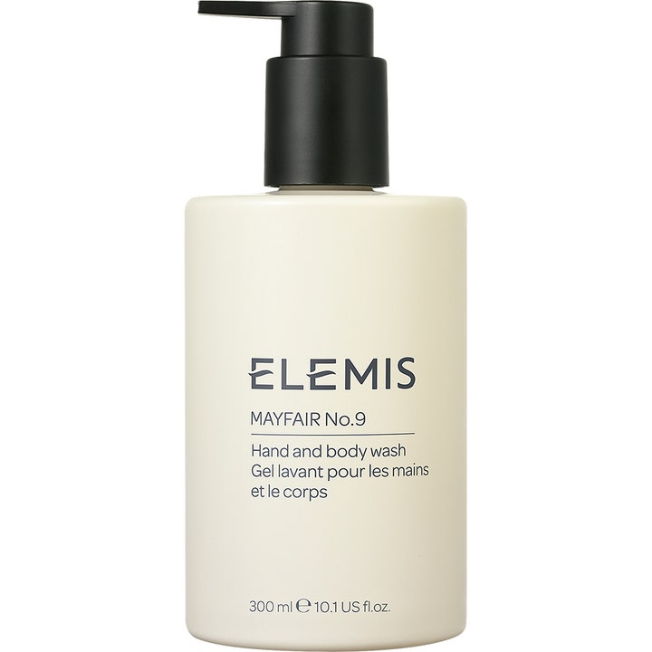 Elemis Mayfair No.9 Hand and body wash 300 ml pleiende kroppsvask i en matt kremhvit flaske med sort pumpe
