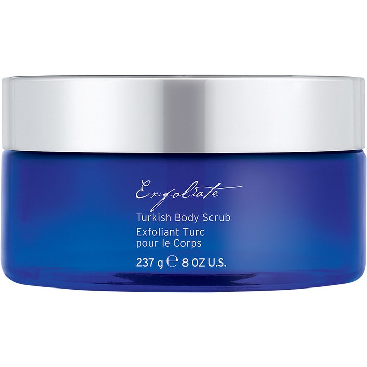 Kerstin Florian Turkish Body Scrub 237 g eksfolierende kroppsskrubb som gir glatt hud i blå krukke med sølvlokk