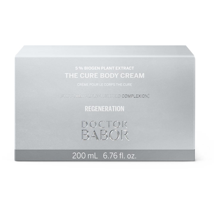 Babor The Cure Body Cream 200 ml regenererende kroppskrem i sølvfarget eske med 5 prosent Biogen Plant Extract