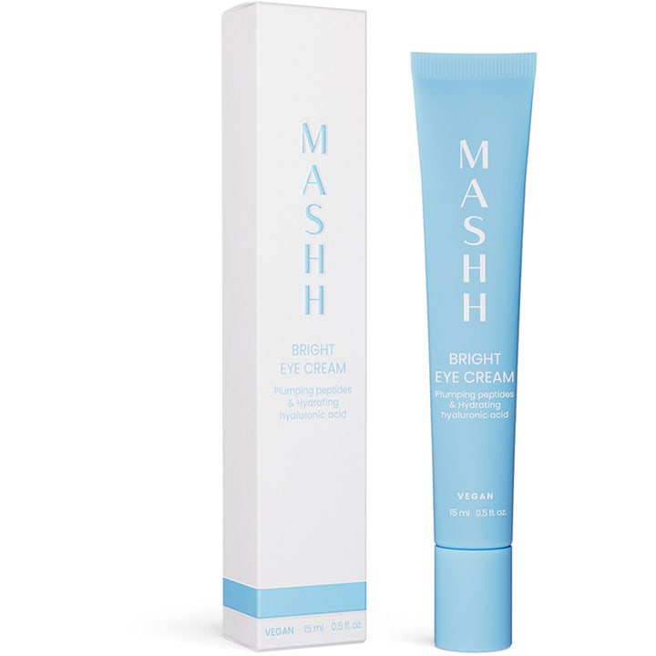 MASHH Bright Eye Cream 15 ml fuktighetsgivende vegansk øyekrem med peptider og hyaluronsyre i lyseblå tube