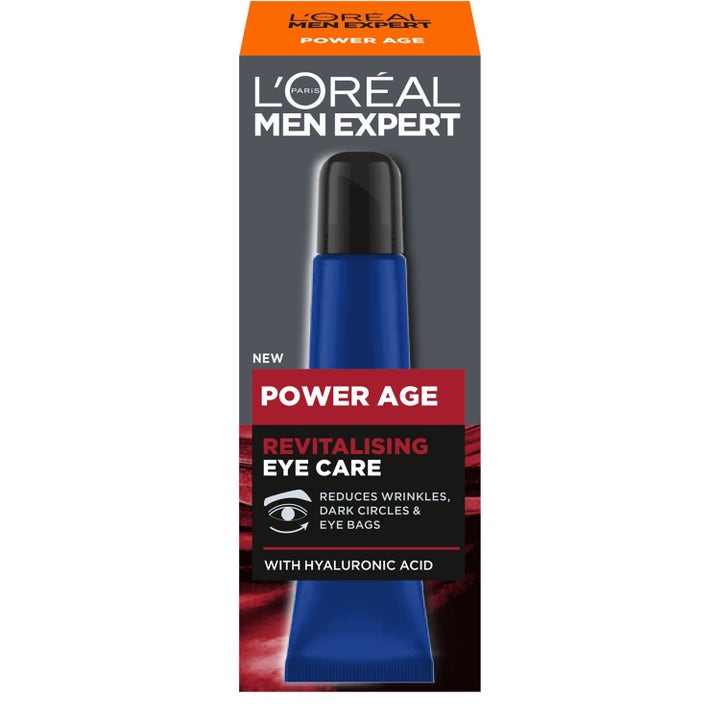 L'Oréal Paris Men Expert Power Age 65 ml revitaliserende øyekrem med hyaluronsyre i blå tube og grå eske