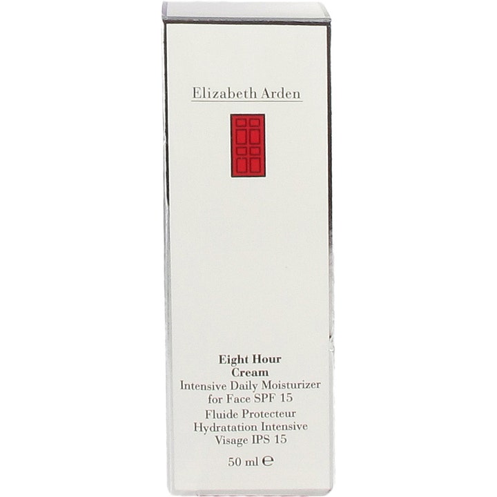 Elizabeth Arden Eight Hour Cream 50 ml fuktighetsgivende dagkrem med SPF 15 i hvit eske med ikonisk rød dør