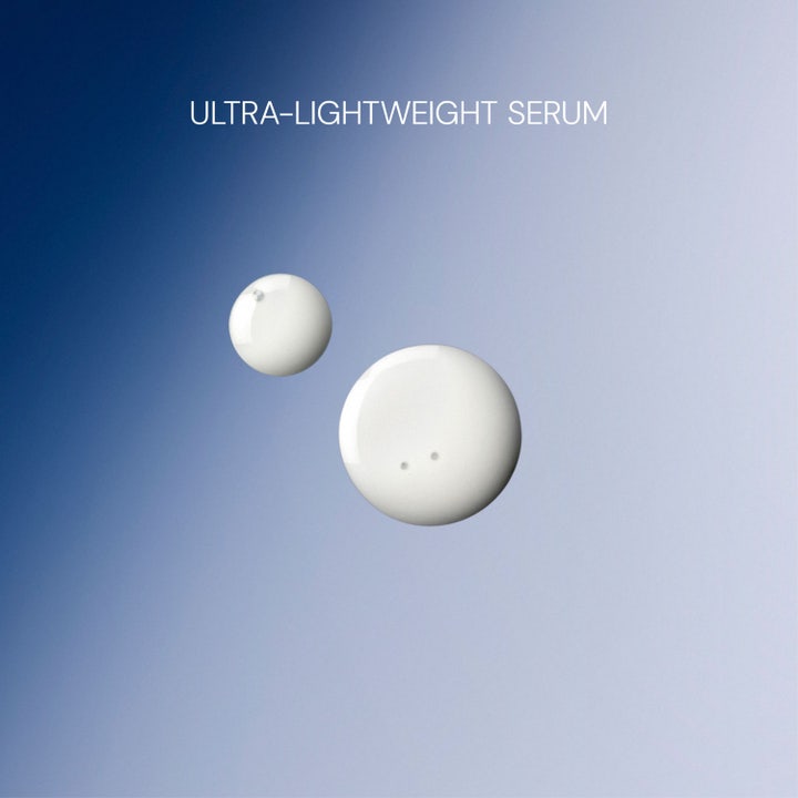 Elemis Pro Collagen Future Restore Serum 30 ml lett ansiktsserum vist som to hvite dråper med tekst.