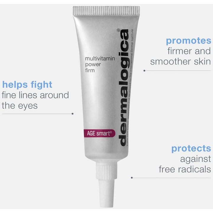 Dermalogica AGE smart Multivitamin Power Firm 15 ml øyekrem i sølvtube som bekjemper fine linjer og gir fastere hud.