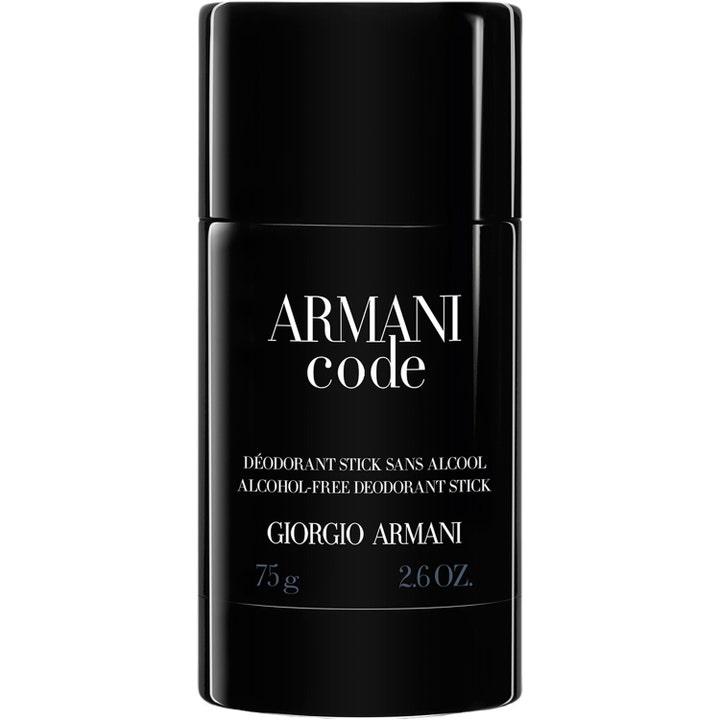 Giorgio Armani Armani Code 75g alkoholfri deodorant stick i en elegant blank sort hylse med hvit tekst.